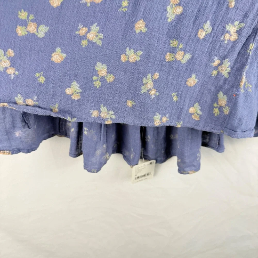 Free People Chloe Floral Print Indigo Combo Open Back Top Medum Boho Flowy NWT‎